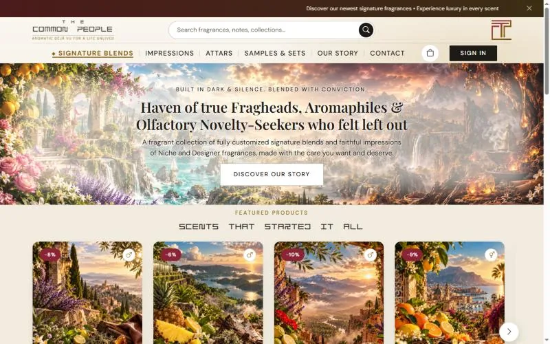 Home page of The Common People online fragrance store